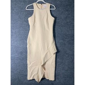 Cinq A Sept Midi Dress 8 Medium Beige Sand Sleeveless Piper Ruffle Asymmetrical